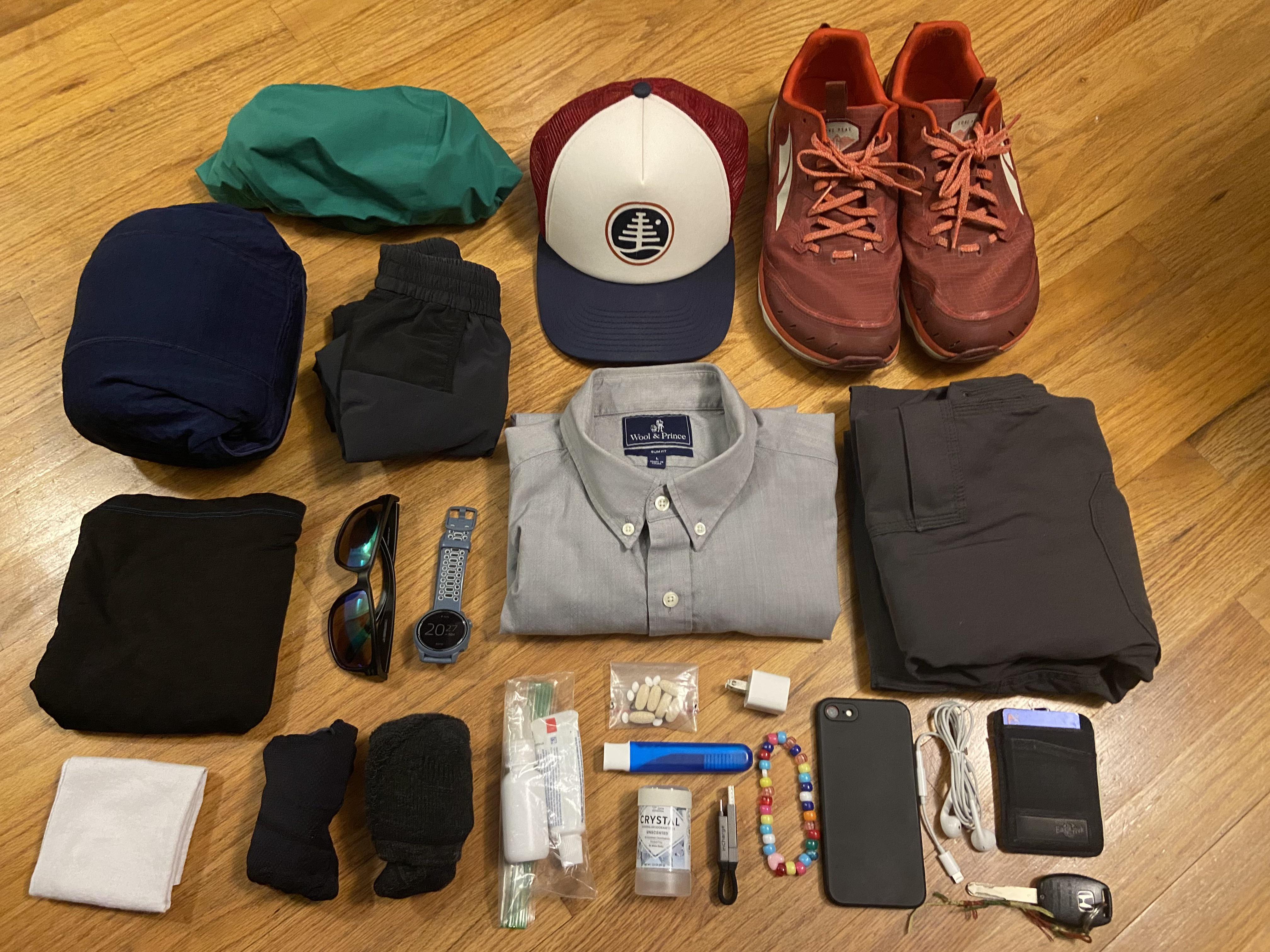 Knolling my belongings for the trip