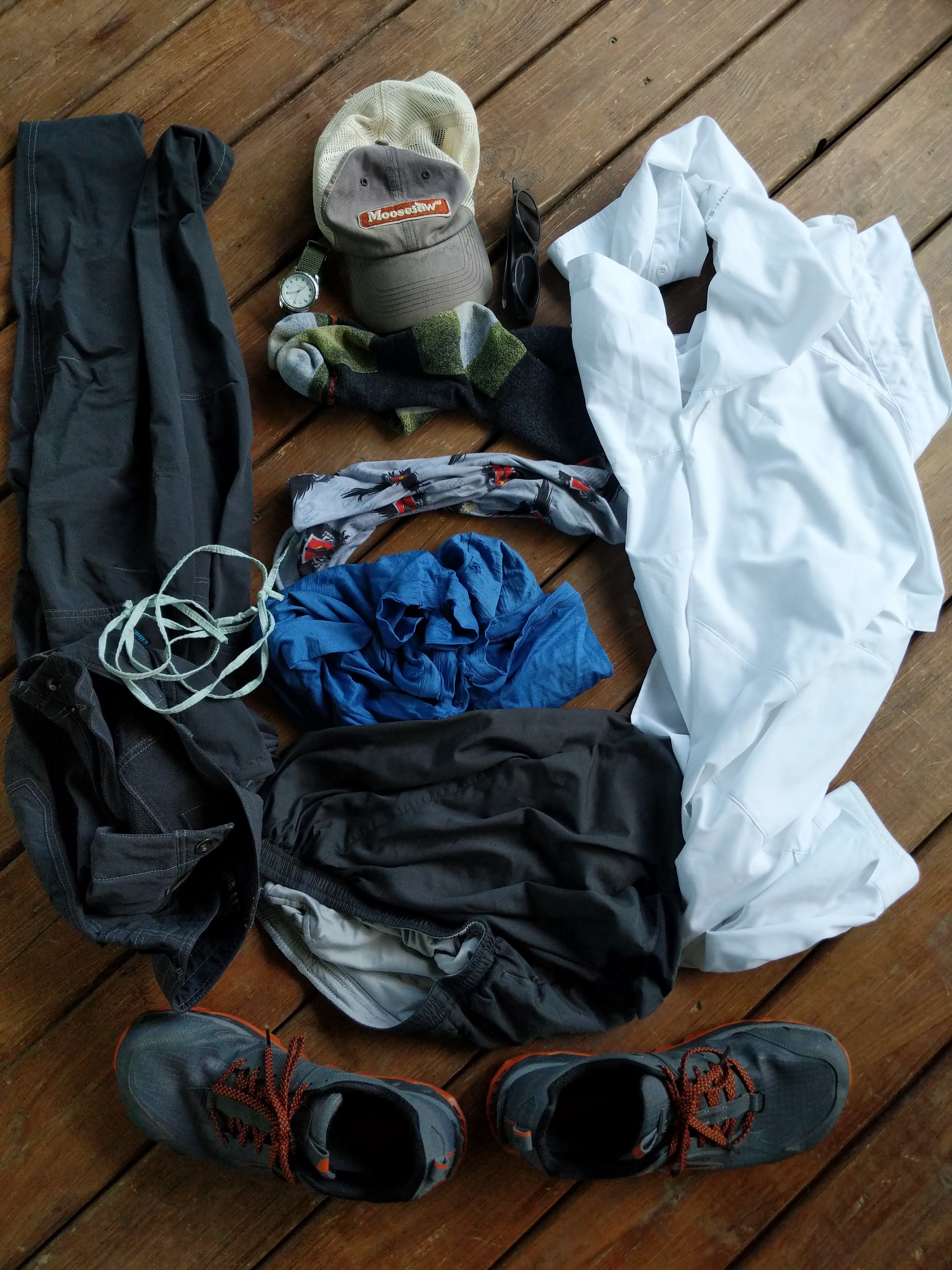 Worn gear for hiking in to first camp