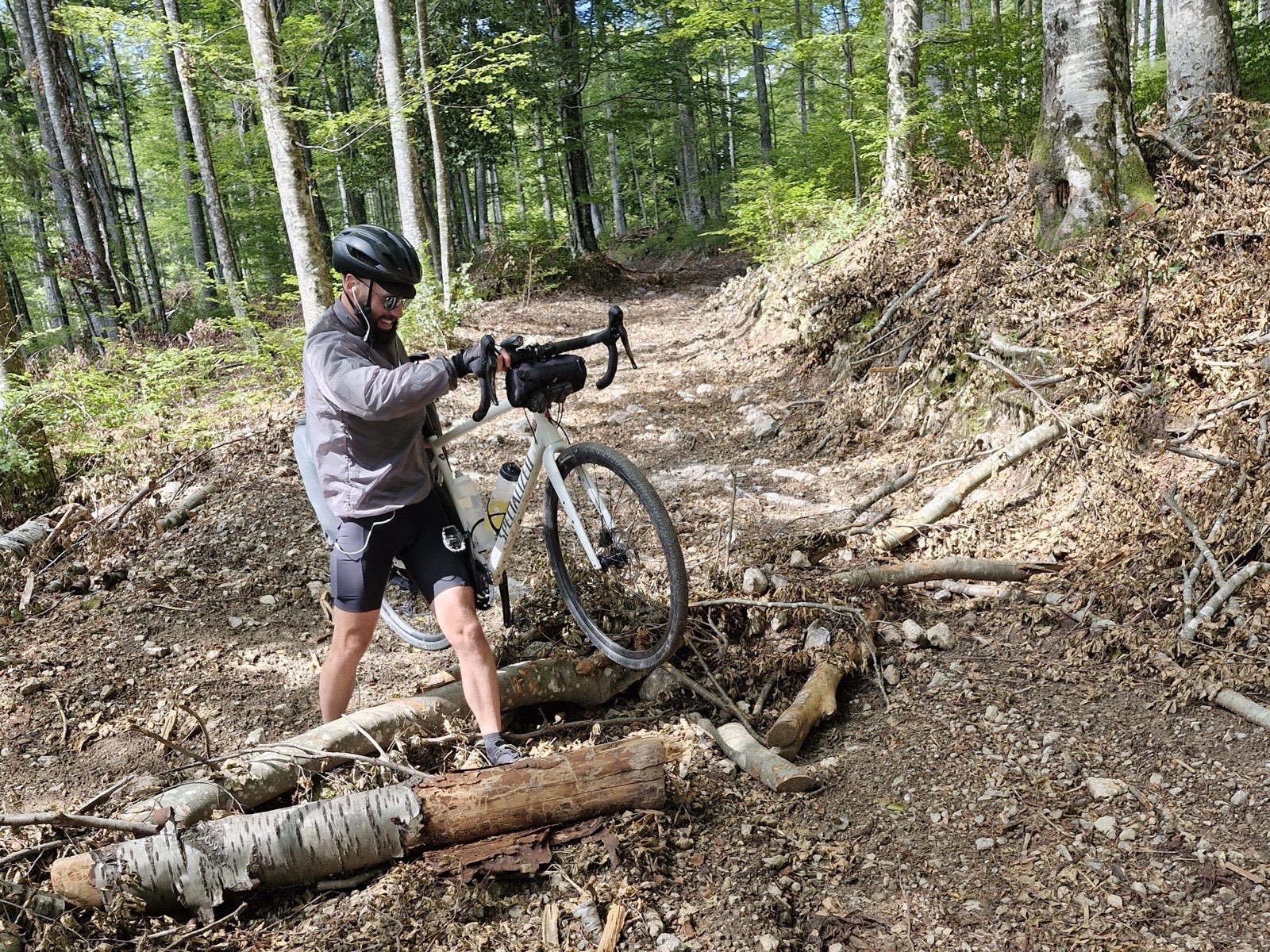 Hike-a-bike on the trail we bailed on